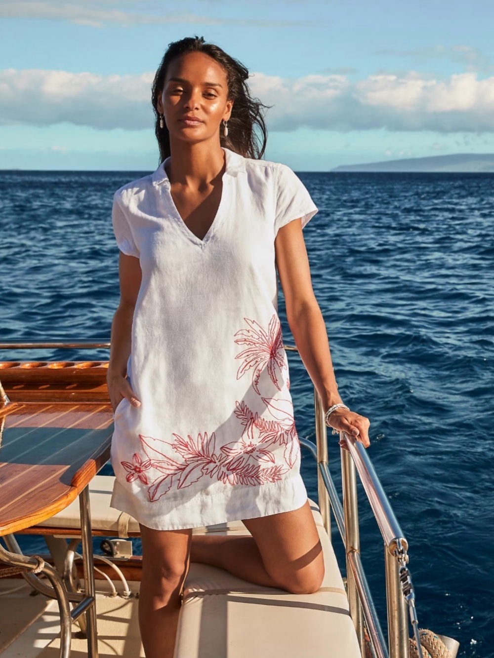Tommy Bahama Two Palms Portico Palms Embroidered Linen Dress